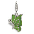 Sterling Silver Green Enameled & CZ Butterfly With Lobster Clasp Charm