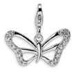 Sterling Silver Cubic Zirconia Polished Butterfly With Lobster Clasp Charm