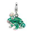 Sterling Silver Enameled Fresh Water Cult Pearl Swarovski Crystal Frog With Lobster Charm
