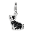 Sterling Silver Enameled Cubic Zirconia Cat With Lobster Clasp Charm