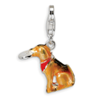 Sterling Silver 3-D Enamel Light Brown Dog & Toy With Lobster Clasp Charm