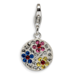 Sterling Silver Multicolored Crystal Flower Disc With Lobster Clasp Charm