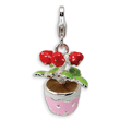 Sterling Silver 3-D Enameled Flowers In Pot With Lobster Clasp Charm