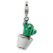 Sterling Silver 3-D Enameled Potted Green Cactus With Lobster Clasp Charm