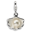 Sterling Silver Enameled Shell Fresh Water Cultured Pearl With Lobster Clasp Charm