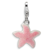 Sterling Silver Enameled Pink Sparkle Starfish With Lobster Clasp Charm