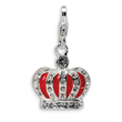 Sterling Silver Swarovski Crystal & Red Enamel Crown With Lobster Charm