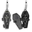 Sterling Silver 3-D Antiqued Enameled Skeleton In Casket With Lobster Clasp Charm