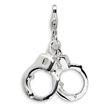 Sterling Silver 3-D Polished Movable Hand Cuffs With Lobster Clasp Charm