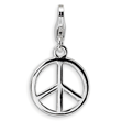 Sterling Silver Small Polished Peace Sign With Lobster Clasp Charm