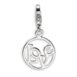 Sterling Silver Polished "Love" In Circle With Lobster Clasp Charm
