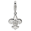 Sterling Silver Cubic Zirconia Polished Fleur de Lis With Lobster Clasp Charm
