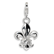 Sterling Silver Cubic Zirconia Polished Fluer De Lis With Lobster Clasp Charm