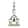 Sterling Silver 3-D Enameled Church With Moving Bell With Lobster Clasp Charm