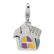 Sterling Silver 3-D Enameled Church With Lobster Clasp Charm