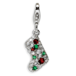 Sterling Silver Mulitcolor Cubic Zirconia Stocking With Lobster Clasp Charm