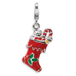 Sterling Silver 3-D Red Enameled Holiday Stocking With Lobster Clasp Charm