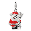 Sterling Silver 3-D Enameled Santa And Reindeer With Lobster Clasp Charm