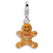 Sterling Silver 3-D Enameled Gingerbread Cookie With Lobster Clasp Charm
