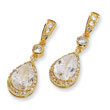 Gold-plated Sterling Silver Pear CZ Dangle Post Earrings