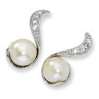 Sterling Silver CZ Cultured Pearl Swirl Post Earrings