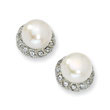 Sterling Silver CZ White Cultured Pearl Stud Earrings