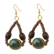 Gold-tone With Natural Wood & Ceramic 2.25" Dangle Earrings
