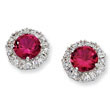 Sterling Silver Synthetic Ruby & Cubic Zirconia Post Earrings