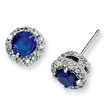 Sterling Silver Synthetic Sapphire & Cubic Zirconia Round Post Earrings