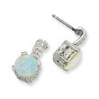 Sterling Silver 8mm Syn Opal Cabochon & CZ Dangle Post Earrings