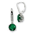 Sterling Silver Simulated Emerald & CZ Leverback Earrings