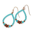 Copper-tone Aqua & Brown Beads Teardrop Dangle Earrings