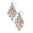 Copper-tone Aqua & Brown Beads Filigree Dangle Chandelier Earrings