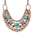 Copper-tone Aqua & Brown Beads Multistrand 16" With Extension Necklace