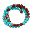 Copper-tone Aqua & Brown Beads Wrap Bracelet