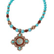 Copper-tone Aqua & Brown Beads Enameled 16" With Extension Necklace