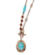 Copper-tone Aqua & Brown Beads 16" Locket Necklace