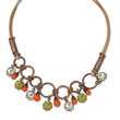 Copper-tone Orange Enamel Floral Design 16" With Extension Necklace
