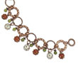 Copper-tone Orange & Ivory Enamel, Green Beads 7" Bracelet