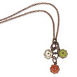 Copper-tone Green, Orange & Ivory Enamel Flowers 16" With Extension Necklace