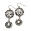 Silver-tone Double Drop Floral With Clear Crystal Dangle Earrings