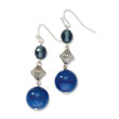 Silver-tone Blue Bead & Crystal Dangle Earrings