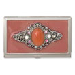 Steel Peach Enameled & Strawberry Quartz Business Card Holder