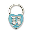 Silver-tone Cats With Crystals Aqua Enamel Key Fob